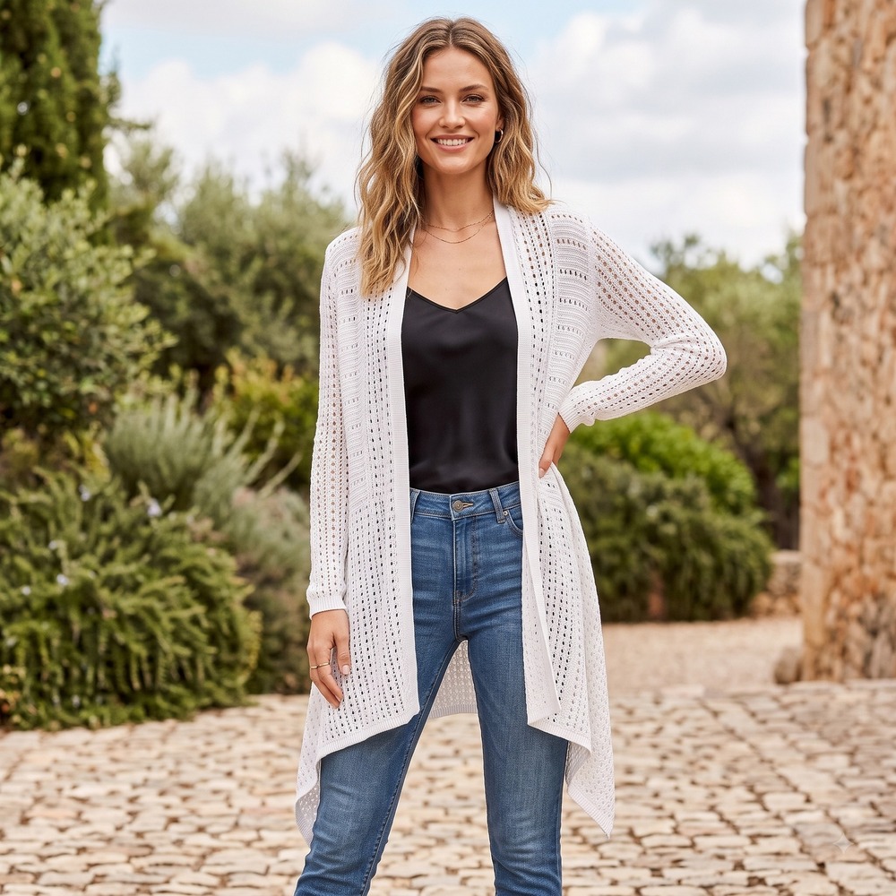 White House Black Market White Pointelle Knit Cardigan Sweater Womens S